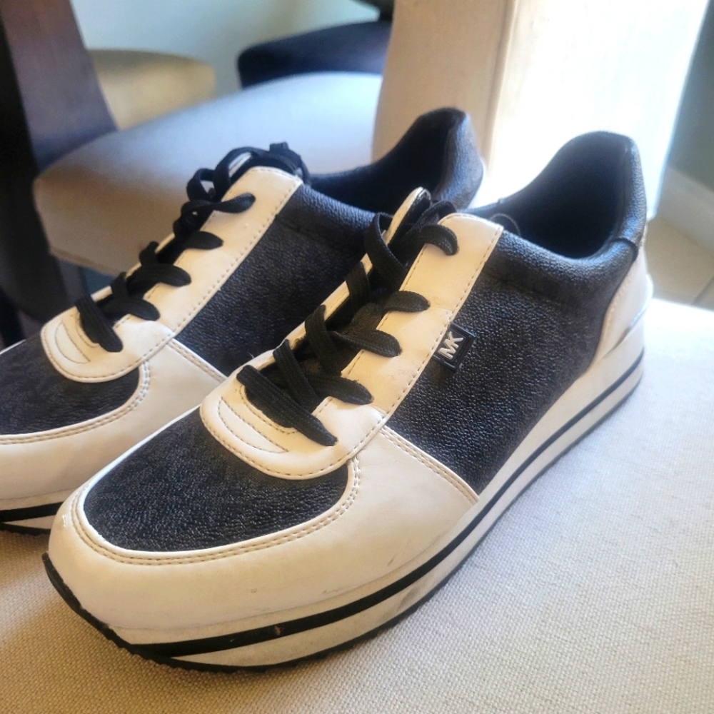 Women's Black and White Casual Sneakers, Michael Kors Size 10